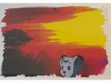 an image of a picture of a painting of an elephant with a sunset in the background
