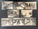 several old black and white photographs of a room with a fireplace
