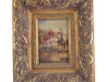 an old picture of a painting of a man riding a horse