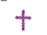 a close up of a cross with pink stones on a white background