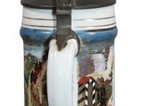 a beer mug with a picture of a man and a woman on it