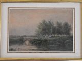 une image d'une peinture représentant un paysage avec des arbres et une rivière