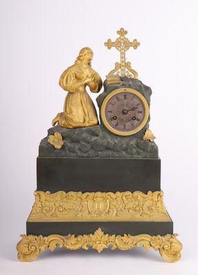 Pendule romantique en bronze doré et patiné à représentation…