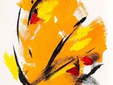 une image représentant une peinture composée de peinture jaune et noire sur fond blanc