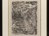 an image of a drawing of a house in the woods