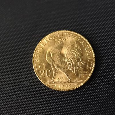 Gros plan sur une pièce d'or ornée d'un coq