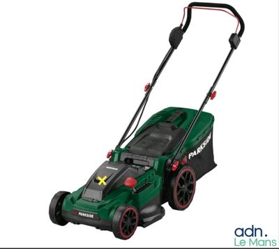 a close up of a lawn mower on a white background