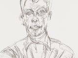 an ink drawing of a man in a shirt and tie
