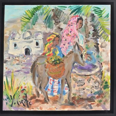 Yvon GRAC (1945-) "Les deux ânières au puits" Huile sur toil…
