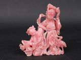 chinese carved pink jade figurine of a woman and two children