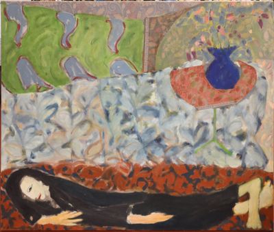 une peinture représentant une femme allongée sur un canapé