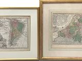 two framed maps of europe and the united states in gold frames