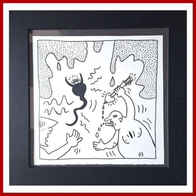 tableau représentant un homme et une femme, dans un cadre noir