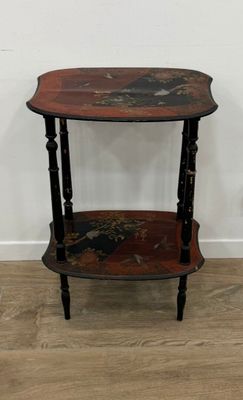 an image of a wooden table with a floral design on it