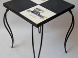 a black and white table with a black and white checkered top