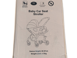 packaging of a baby car seat stroller with instructions on it