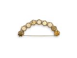 a close up of a gold and white broocher