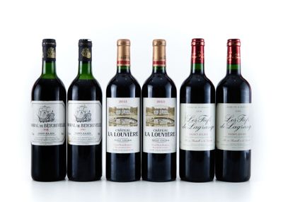 six bouteilles de vin sont alignées sur une surface blanche
