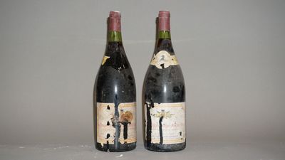 deux bouteilles de vin posées l'une à côté de l'autre sur une table