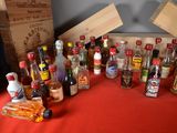 many different types of alcohol bottles on the table