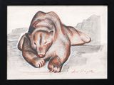 dessin représentant un ours allongé par terre, dans un cadre noir