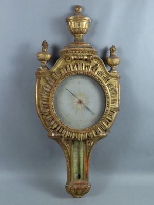 Partie de baromètre/thermomètre Louis XVI en bois sculpté, s…
