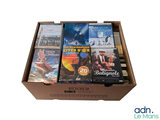 a box full of dvd ' s sitting on top of a table