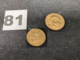 deux pièces d'or portant le chiffre 91