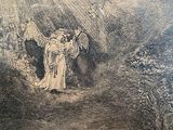 a drawing of an angel standing in the middle of a field