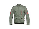 a close up of a green jacket with red logos on it
