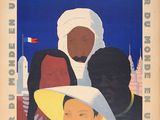 une image représentant une affiche sur laquelle figurent une femme et un enfant devant la tour Eiffel