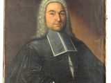 un vieux tableau représentant un homme en manteau noir tenant un livre
