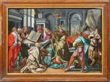 une peinture représentant un groupe de personnes assises autour d'une table