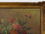 a painting of flowers in a vase on a table