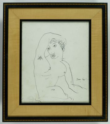 une image représentant le dessin d'une femme assise devant un miroir