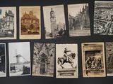 several old photographs of a city with a clock tower in the background