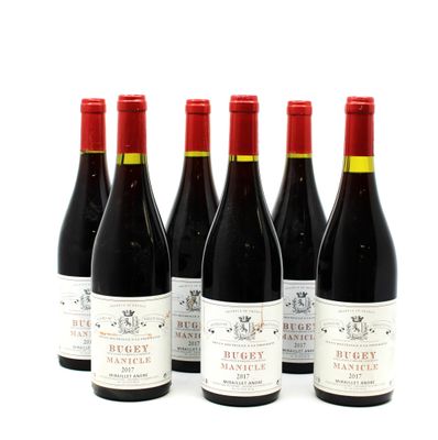 six bottles of red wine are lined up on a white surface