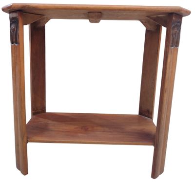 an image of a wooden table with a shelf underneath it