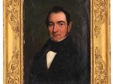 a painting of a man in a black suit and bow tie