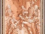 a drawing of a group of people in a room