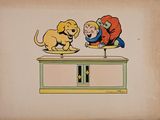 une image représentant un dessin d'un garçon et d'un chien sur une table