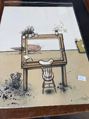 une image représentant un dessin d'un bureau sur lequel se trouve une chaise