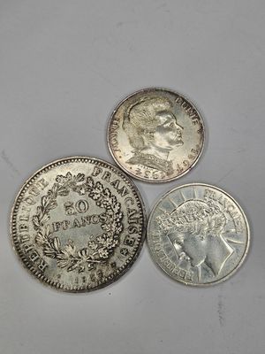 1 pièce 50 francs Hercule et 2 pièces de 100 francs argent P…