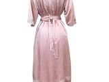pink satin robe with lace trim and sleeves