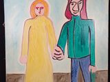 un tableau représentant un homme et une femme se tenant par la main