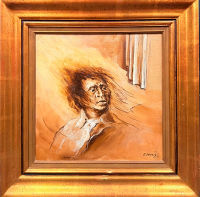 tableau représentant un homme aux cheveux longs, dans un cadre doré