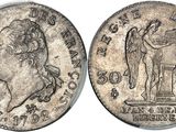 a silver coin with an image of a man holding a flag