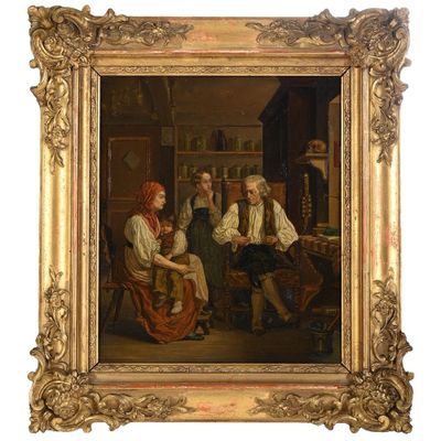 une image représentant un tableau où l'on voit un groupe de personnes dans un salon