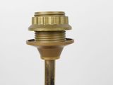 a gold and blue fire hydrant sitting on a table