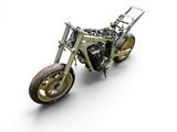 a motorcycle that is sitting on a white surface